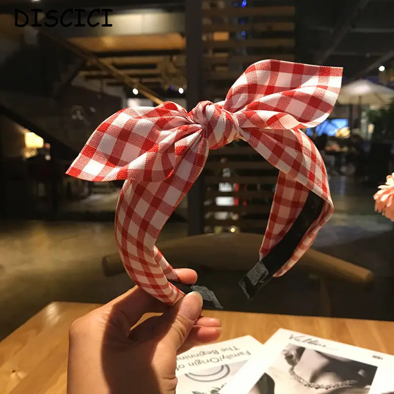 

DISCICI 2020 New Fashion Simple Hair Accessories Ornaments Sweet Lady Plaid Middle Knot Bow Cloth Hairpin Rabbit Ears WSH1197