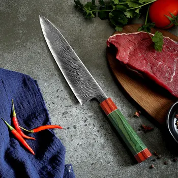 

Professional 8 inch Chef Knife Damascus Steel VG10 67 Layers Japanese Kitchen Knives Sharp Cleaver Slicing Pakka Wooden Handle