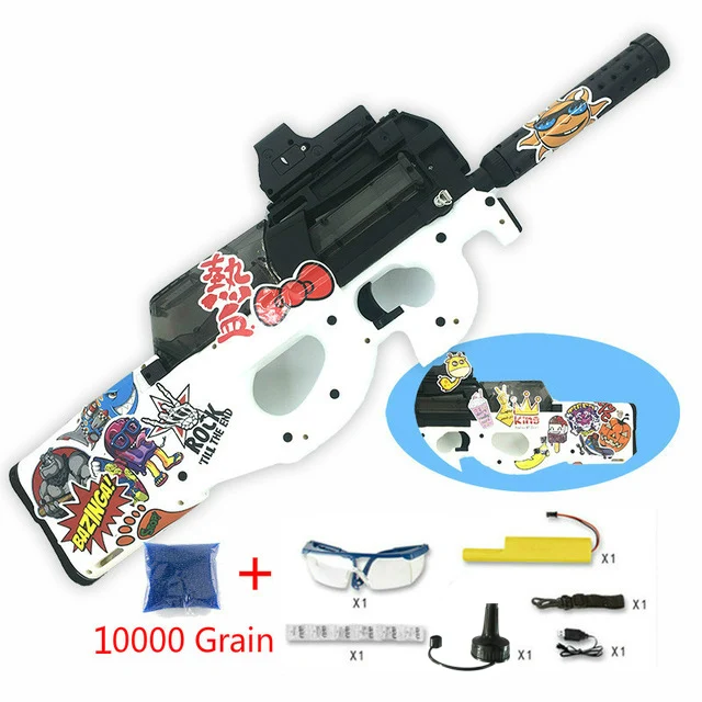 white DIY-10000pcs P90 электрический игрушечный водный пистолет пуля всплески пистолет граффити издание живой CS штурмовой Бекас оружие открытый пистолет игрушки - Цвет: white DIY-10000pcs