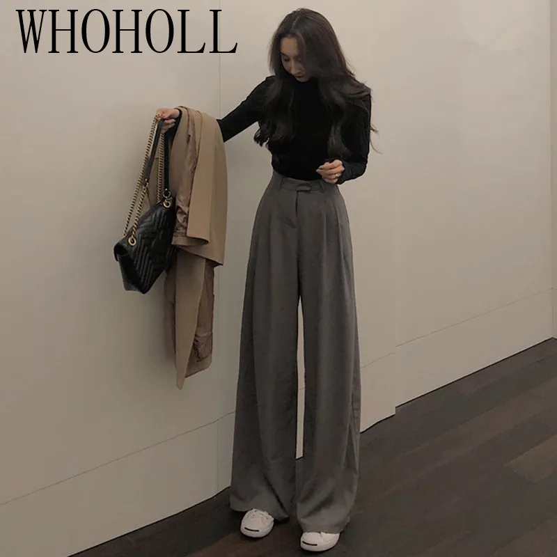 2021 Autumn Suit Pants Female Solid Wide Leg Pants Women Full Length Pants Ladies High Quality simple Casual Straight Pants 1