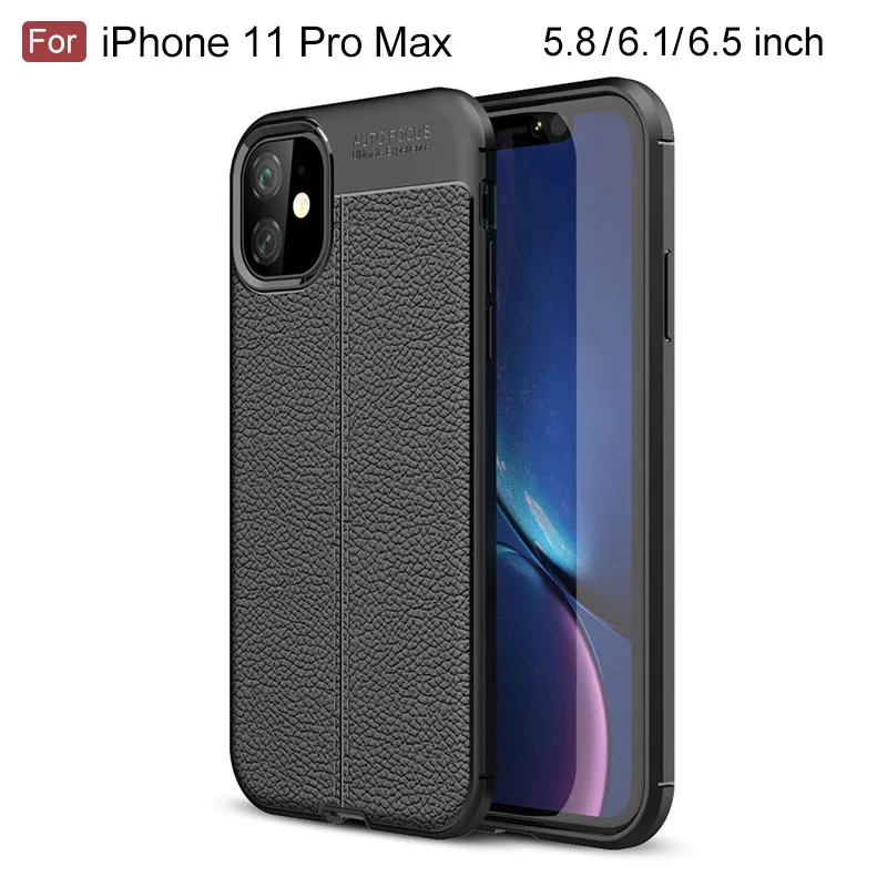 

For iPhone 11 Pro Max Case Litchi Pattern Anti-Fingerprint Soft Shell TPU For iPhone 7 8 Plus X XS Max XR Phone Protective Cover