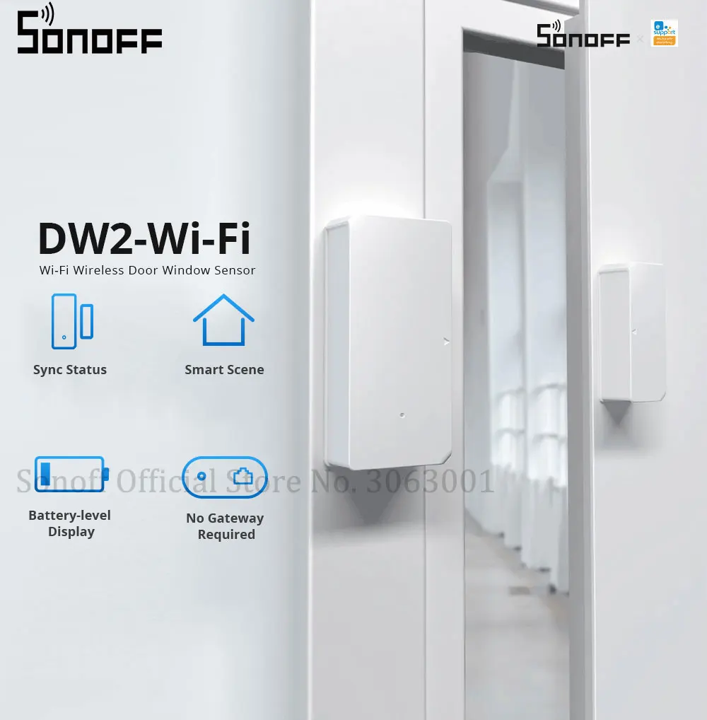 SONOFF-Sensor de ventana DW2 para hogar inteligente, detectores abiertos/cerrados con wifi inalámbrico para puerta, app de e-WeLink, notificación de alerta para seguridad