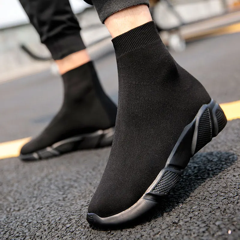ALL Black MWY/мужские высокие кроссовки; летающие плетеные носки; обувь; Schoenen Mannen; черные кроссовки; мягкая удобная повседневная обувь для пары; размера плюс - Цвет: ALL Black