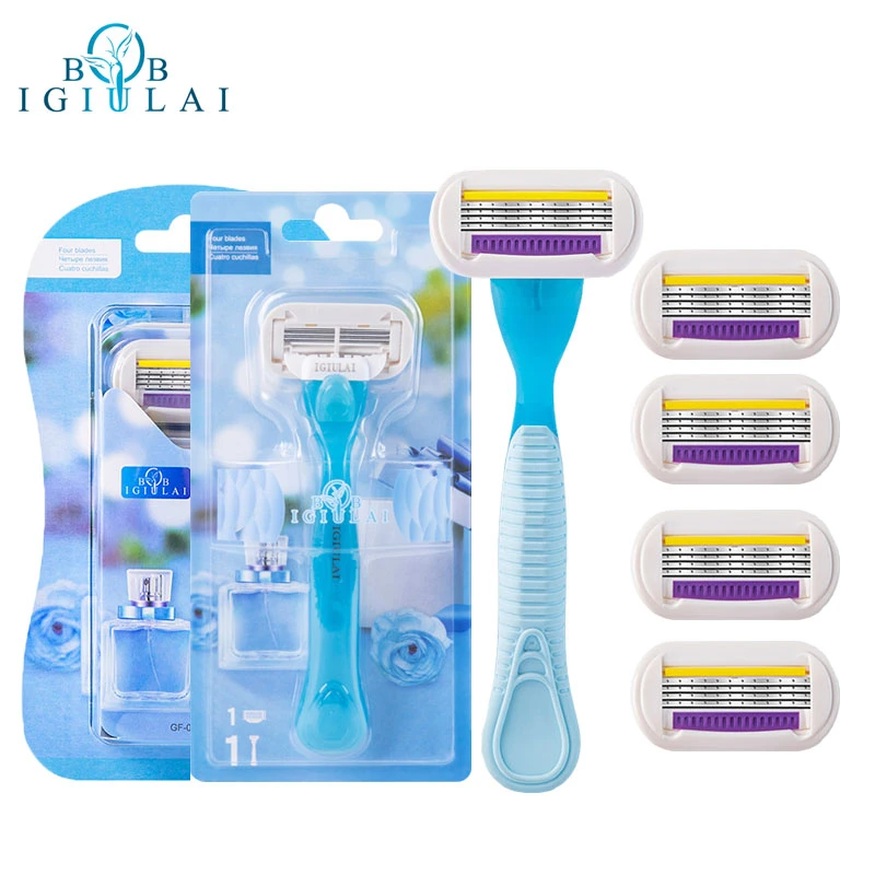 

IGIULAI Shaving Razor For Women Manual 4 Layers Stainless Steel Razor Blades Replacement Heads For Safety Female Body Care