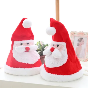 

Santa Claus Hat Electric Glowing Christmas Plush Cap with Light Sing Swing Hat Xmas Decor Festive & Party Supplies Gifts for kid