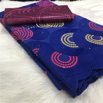 

5yards/set African Bazin Riche Brode Fabric with Swiss Cotton Voile Lace 2019 Damask Shadda Guinea Brocade Lace Fabric-ABS 30