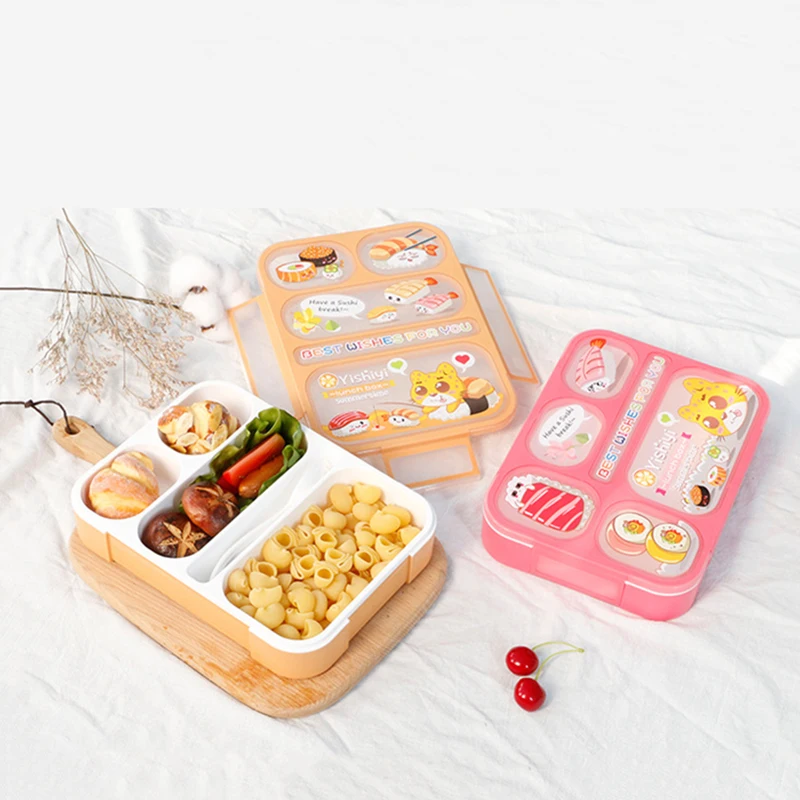 

Cartoon Children's Lunch Box With Tableware Microwave Lunch Box Silicone Leak-Proof Portable Picnic Single Layer Multi-Cell