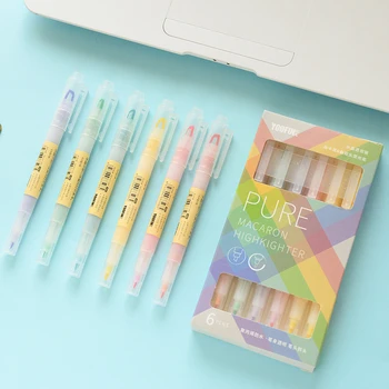

6 Colors/Set Double Head Unique Window Tip Pastel Color Highlighter Pen Marker Soft Color for School Marker Stationery Supplies