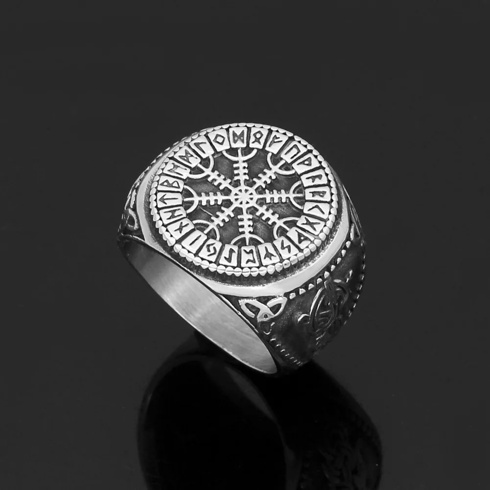 

Nordic Viking mjolnir valknut Helm of awe rune Amulet Ring Stainless Stee with Valknut Rune Gift Bag