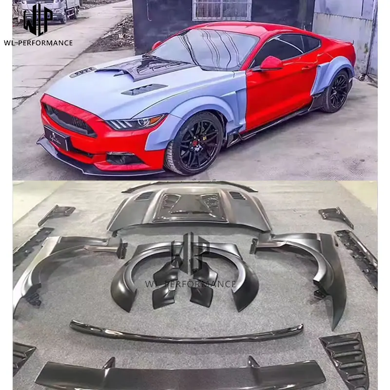 

for Ford Mustang FRP Wide Car body kit front bumper lip Rear diffuser spoiler engine hood car styling 15-17 use