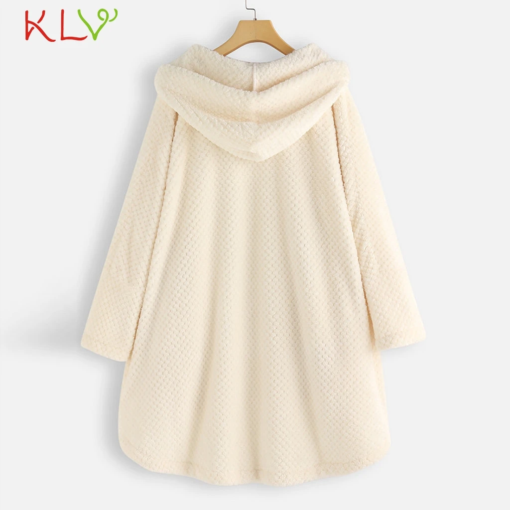 Women Jacket Hooded Fleece Pocket Warm Winter Coat Fluffy Button Casual Top Outwear Clothes Plus Size Manteau Femme 5XL 19Oct