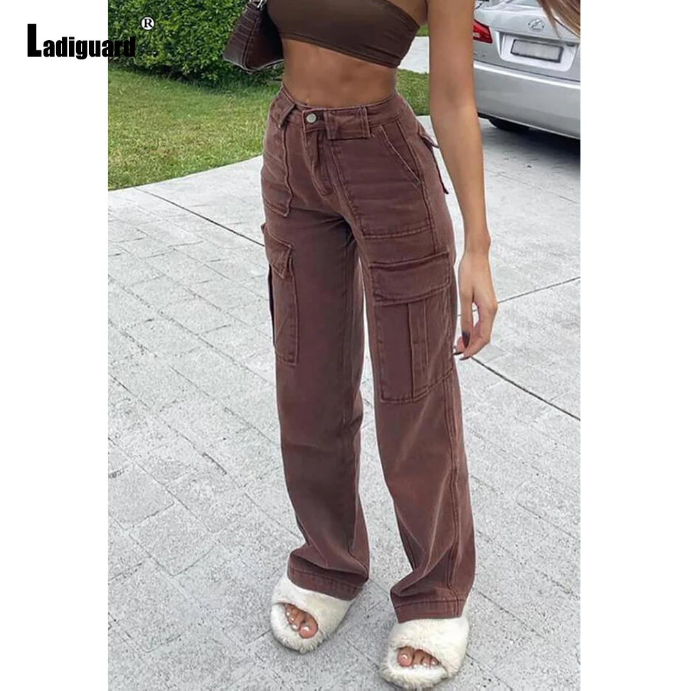 

Ladiguard Women's Jeans Stand Pocket Denim Pants Boyfriend Staight Leg Trouser High Cut Vintage Jean Pants Vaqueros Mujer 2021