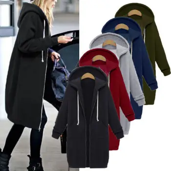 

Fashion Women Winter Zipper Open Hooded Coat Warm Parka Overcoat Long Jacket Outwear Sweatershirt