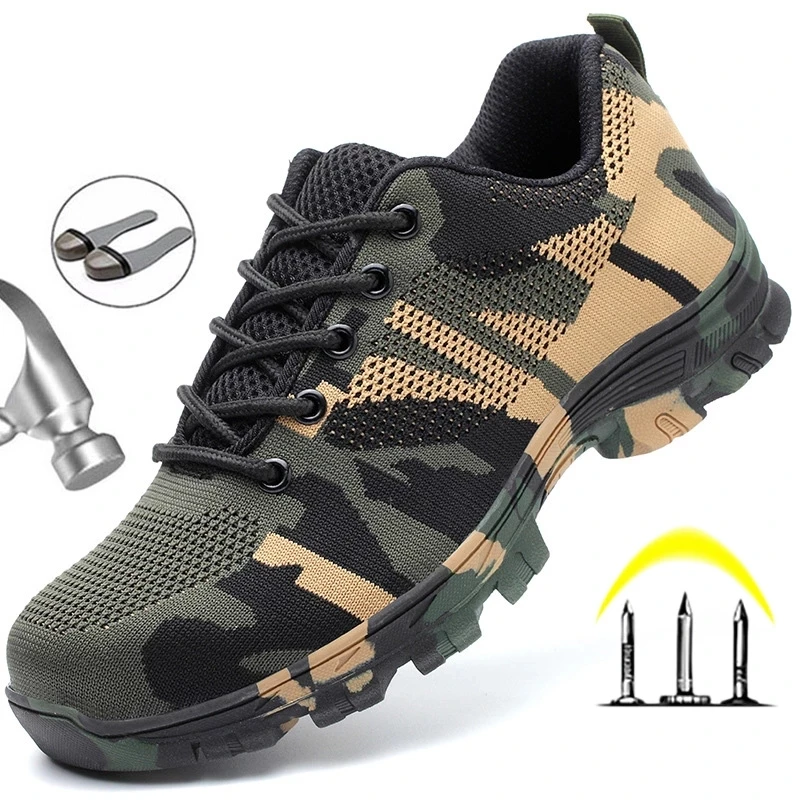 Men's Work Safety Shoes Composite Steel Toe Boots Indestructible Breathable Camo 