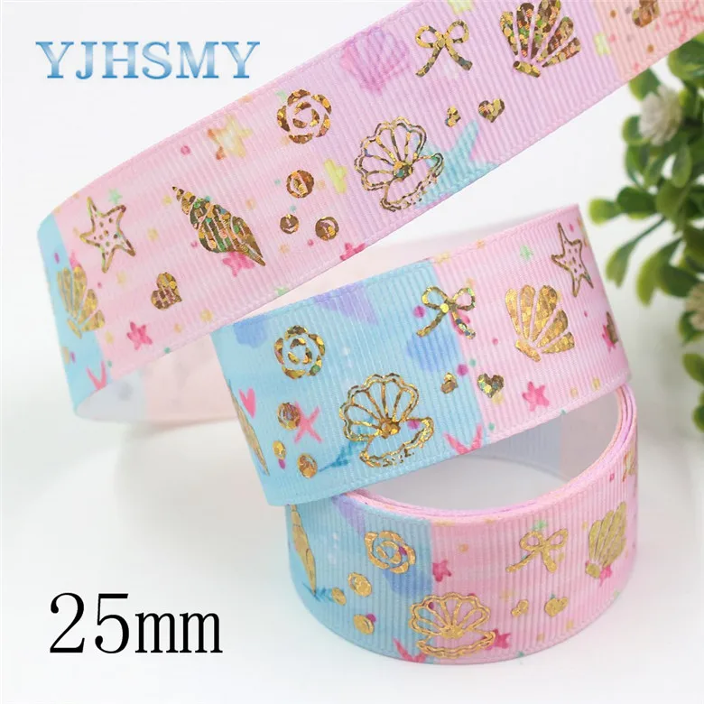 I-19826-2007 YJHSMY I-19826-200, 25 мм, 5yardsBronzed морской узор Печатный grosgrain ленты упаковка дизайн, DIY аксессуары ручной работы materi - Цвет: I-19826-2007