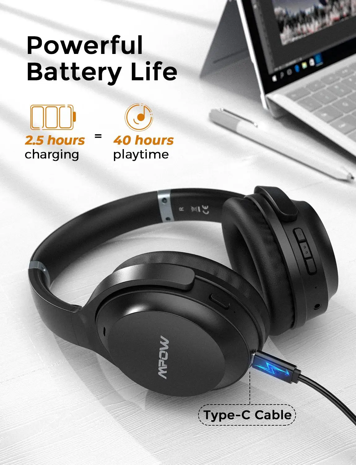 Mpow H12 IPO активные шумоподавляющие наушники 40 часов воспроизведения CVC 8 0 Mic Bluetooth 5