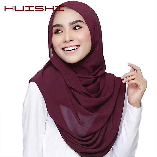 Musulman en mousseline de soie Hijab femmes bulle en mousseline de soie écharpe pour femmes dames voile musulman Islam couleur unie malaisie Musulman Wrap foulards