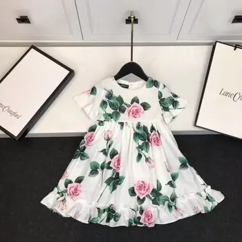 

2020 Summer Cotton Printed Dresses For Girls Princess, Children Elegant Brand Dress 7 pcs/lot, Wholesale
