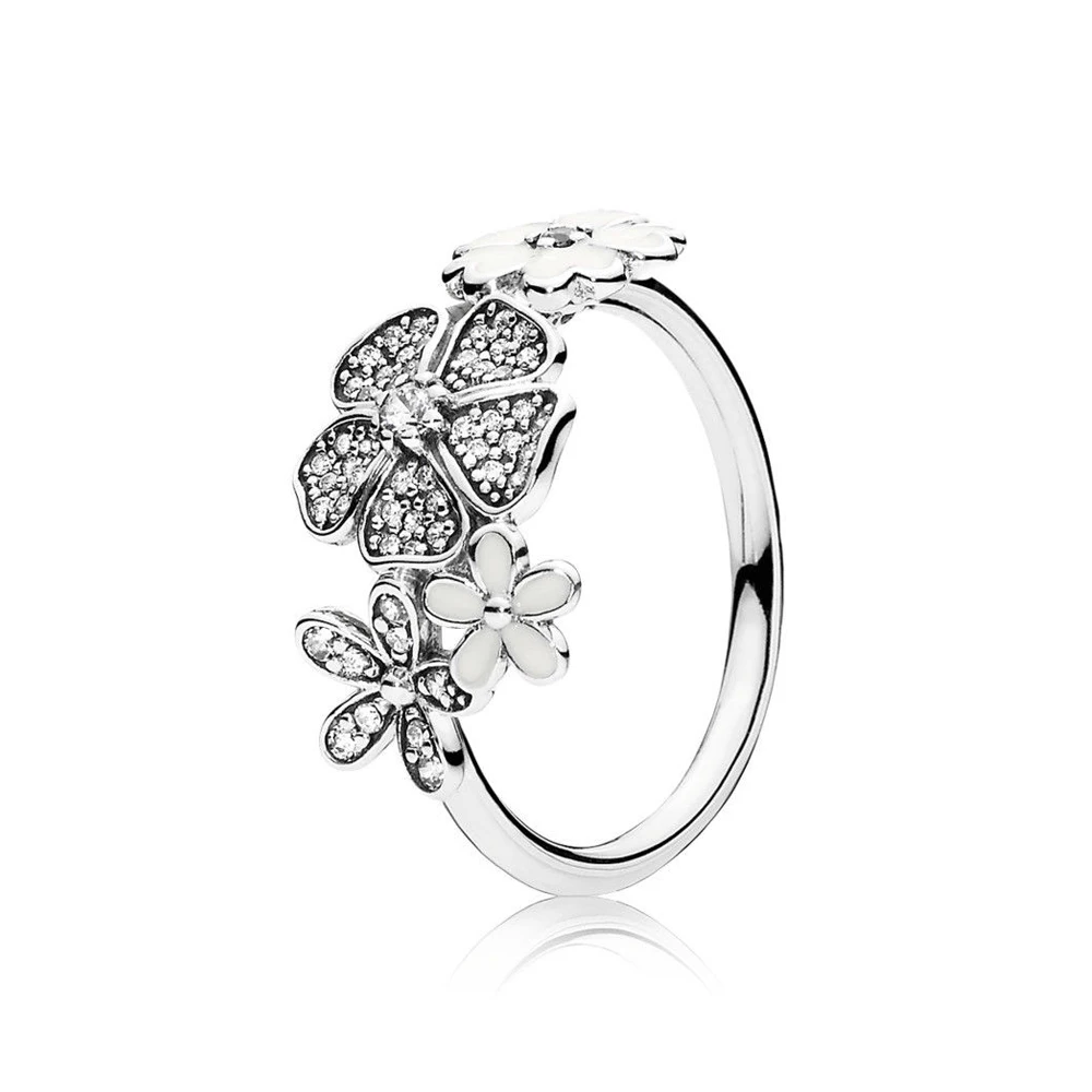 Fashion New Hearts Of Silver Stackable Anilos Ring Rose Gold Feather Flower Ring Ring Original Jewelry Girlfriend Gift