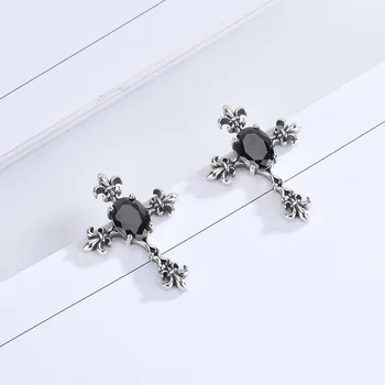 

Stud Earring 925 Sterling Silver Fine Earrings For Women Fashion Girls Jewelry Trend Gift Design Zircon Black Cross Vintage Top