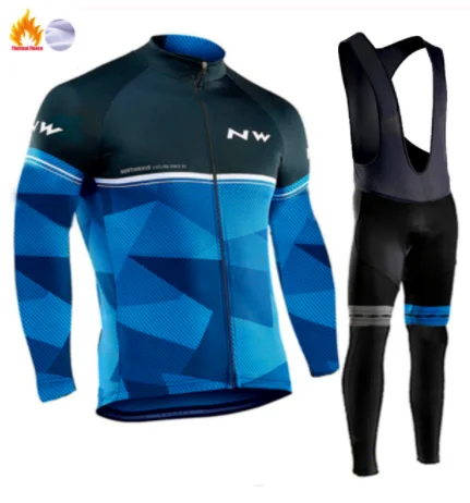 NW зимний комплект теплой флисовой одежды для велоспорта мужские про команды длинный рукав Джерси костюм для прогулок верховой езды на велосипеде MTB комбинезон набор