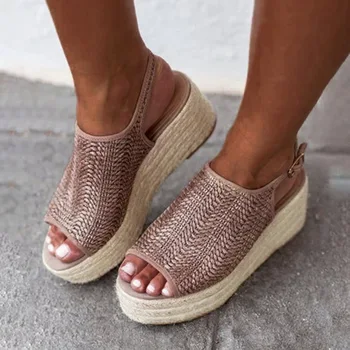 

Adisputent 2020 Summer Women Platform Wedge Peep Toe Weaving Sandals Buckle Strap Gladiator Open Toe Fish Mouth Shoes Ladies