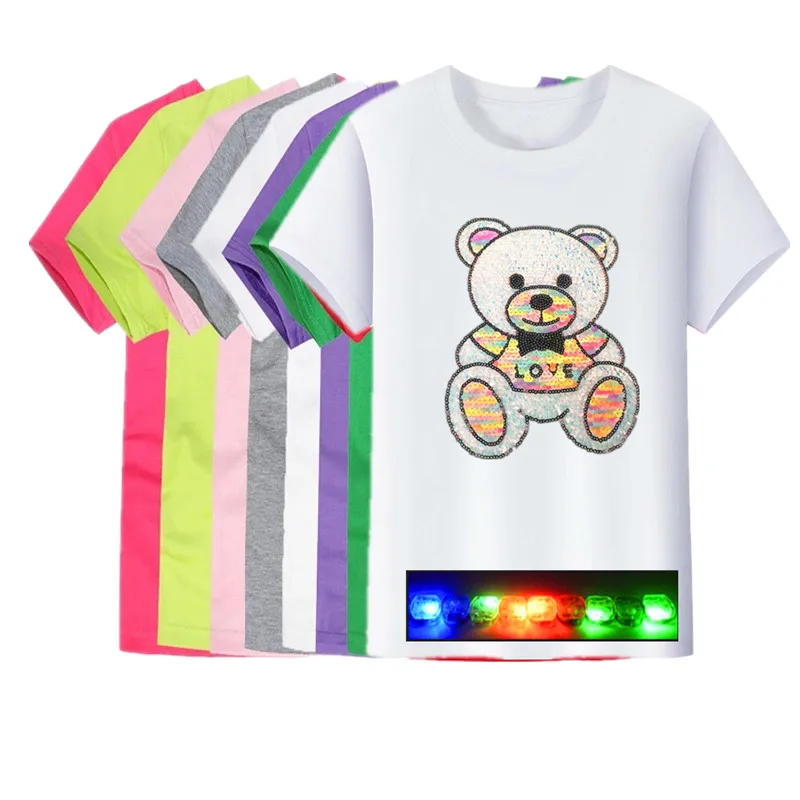 Kilómetros Alérgico Arábica Camisetas LED brillantes para niños y niñas, camisetas con Oso de  lentejuelas, ropa para niños y niñas - AliExpress Madre y niños