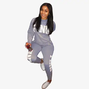 

Women's Letter Print Two-Piece Sportswear Autumn Winter Long Sleeve Slim Casual Plus Fleece Trousers Sweatshirt