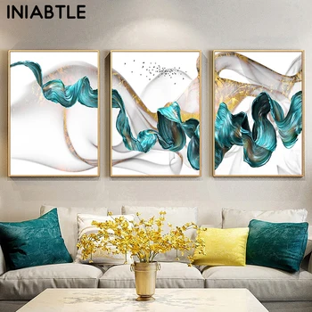 

Nordic Abstract Color Spalsh Blue Golden Canvas Painting Posters Prints Unique Wall Art Pictures For Living Room Bedroom Decor