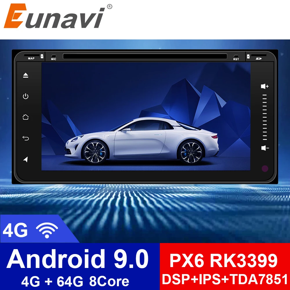 Автомагнитола Eunavi 2 Din Android 9 Dvd GPS для Toyota Hilux Vios Old Camry Rav4 Prado 2003-2008 мультимедийная