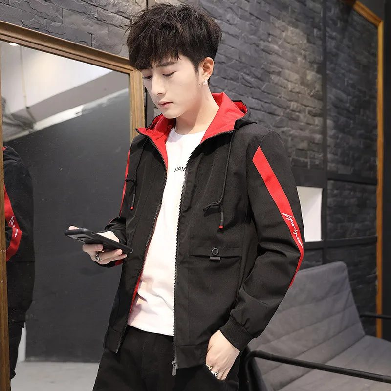 Весеннее Мужское пальто, тонкая приталенная куртка с капюшоном в Корейском стиле, молодежная весенняя и осенняя новая стильная мужская одежда, Студенческая трендовая куртка