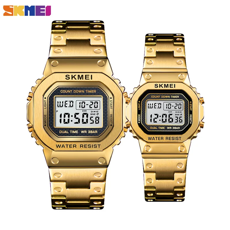 MenL LadyS Gold SKMEI модные электронные часы Для мужчин Для женщин парный комплект наручных часов с 2 временными часы Водонепроницаемый horloges vrouwen Mannen наручные часы - Цвет: MenL LadyS Gold