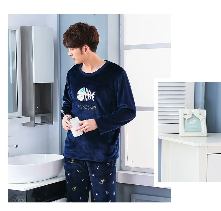 Plus size 3XL 4XL 5XL men pajamas Winter Flannel Pajama Set Coral fleece Thicken casual Homewear warm sleepwear Boys pijama set