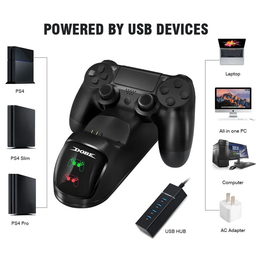 Accessoire pour manette Dobe fomis electronics Double Chargeur pour PS4  manette sans fil Noir