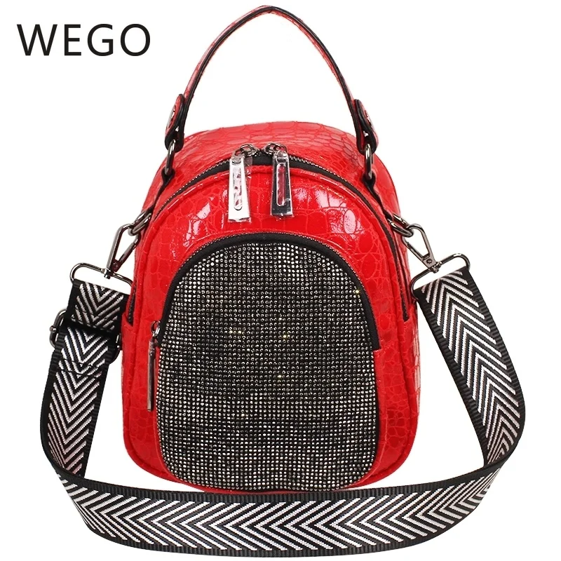 

2019 Red PU shoulder bag female 2019 new fashion street striped handbag women multifunction diamond shoulder bag