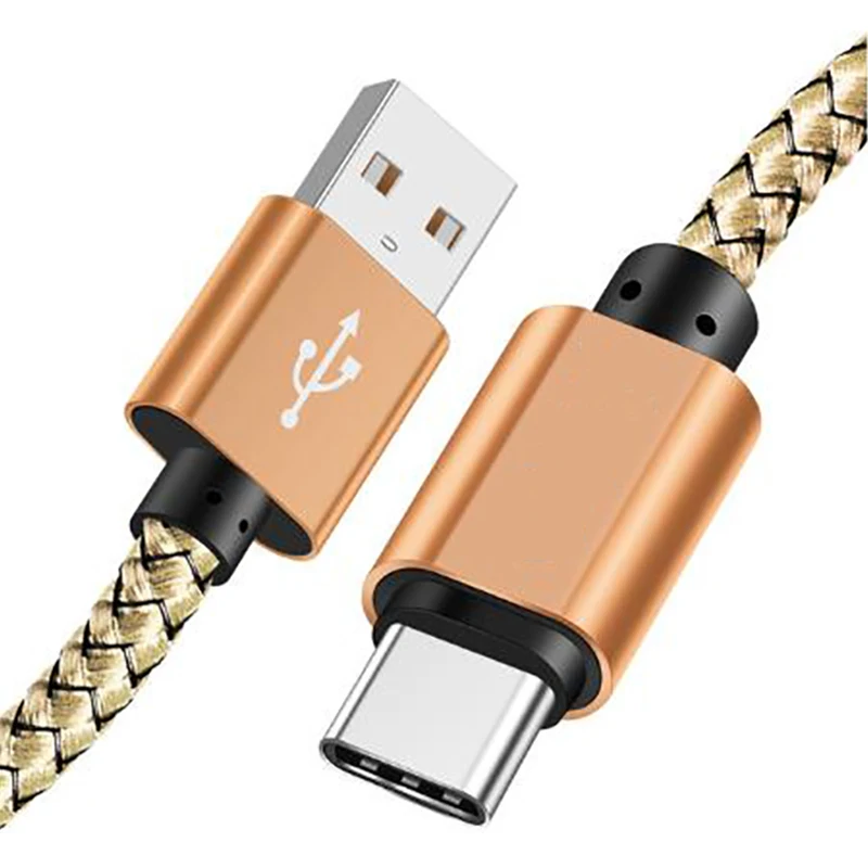 1 м Плетеный usb type C кабель для samsung S9 S10 Plus USB C кабель для мобильного телефона Быстрая зарядка type C кабель для устройств usb type-C - Тип штекера: Gold