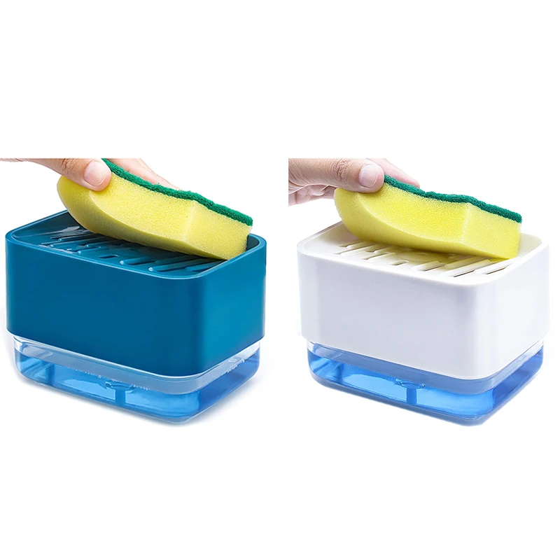 

Soap Dispenser for Kitchen Sink + Sponge Holder, Hollow Design, Soap Pump Dispenser Counter Top Sink Dispenser