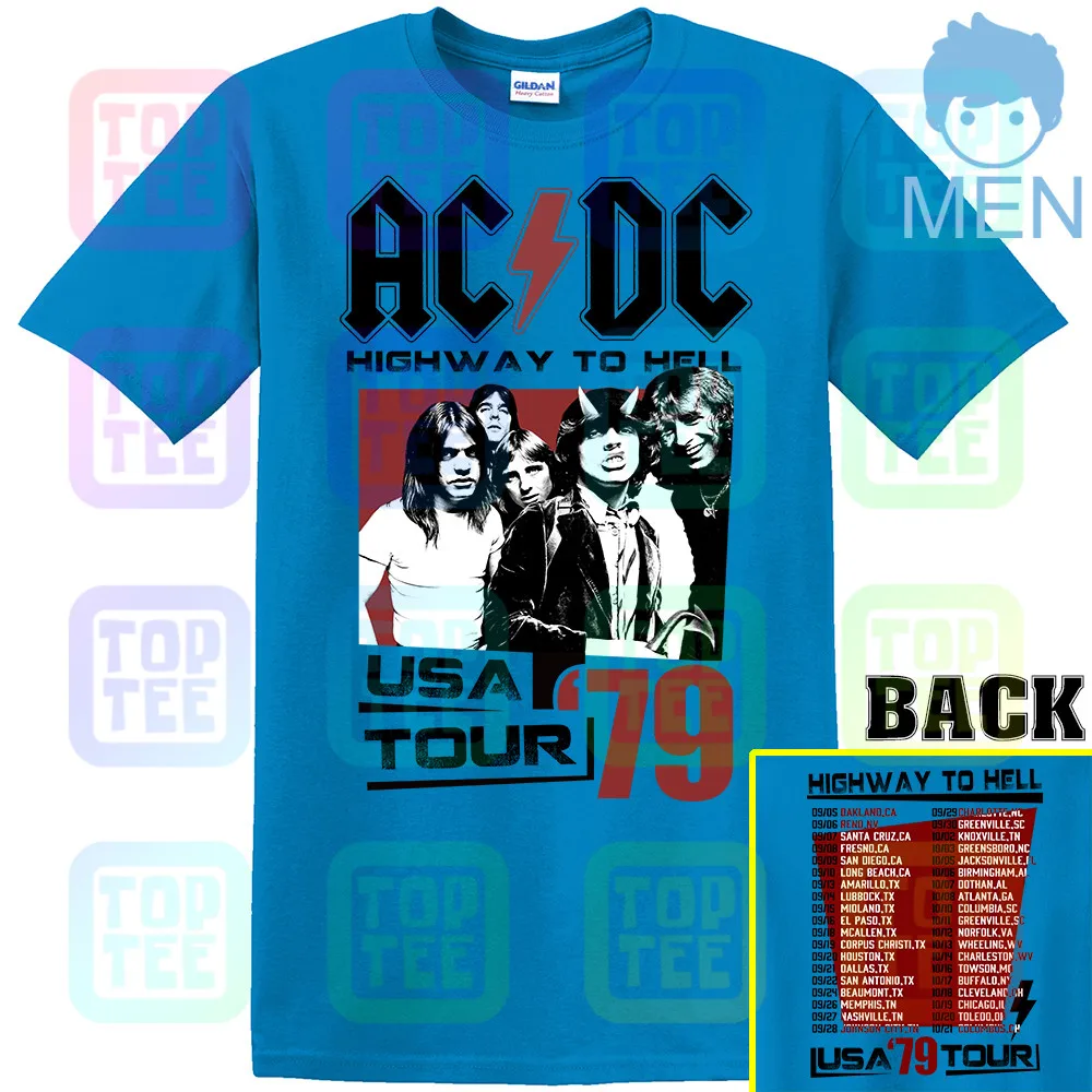 ACDC Highway to Hell USA Tour 1979 Мужская футболка Винтаж Рок-Группа Альбом Мерч - Цвет: MEN-ROYAL BLUE