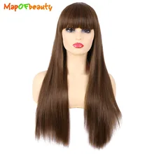 MapofBeauty термостойкие длинные прямые синтетические коричневые волосы парик костюм косплей салон вечерние женские плоские челки шиньоны