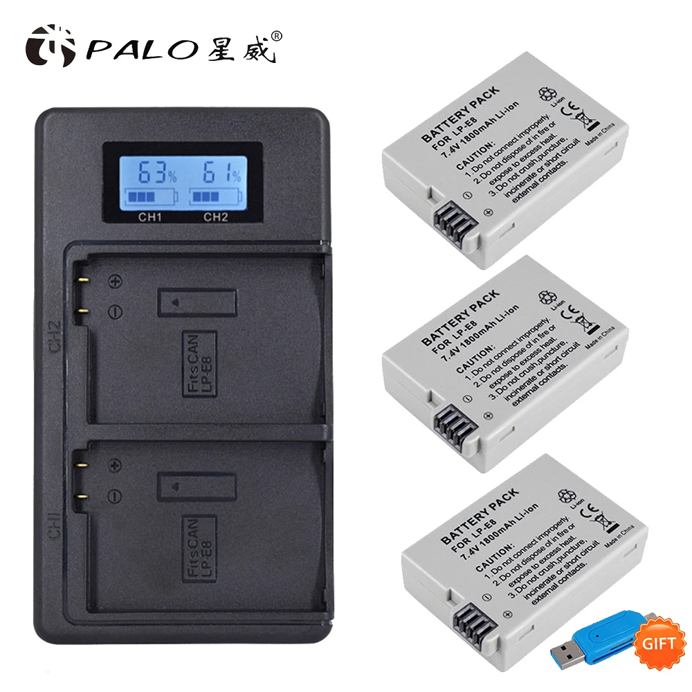 PALO 3 шт. LP-E8 LPE8 LP E8 1800 мАч Аккумулятор AKKU емкостью чехол+ ЖК-дисплей быстрое зарядное устройство для цифровой однообъективной зеркальной камеры Canon EOS 550D 600D 650D 700D X4 X5 X6i X7i T2i T3i