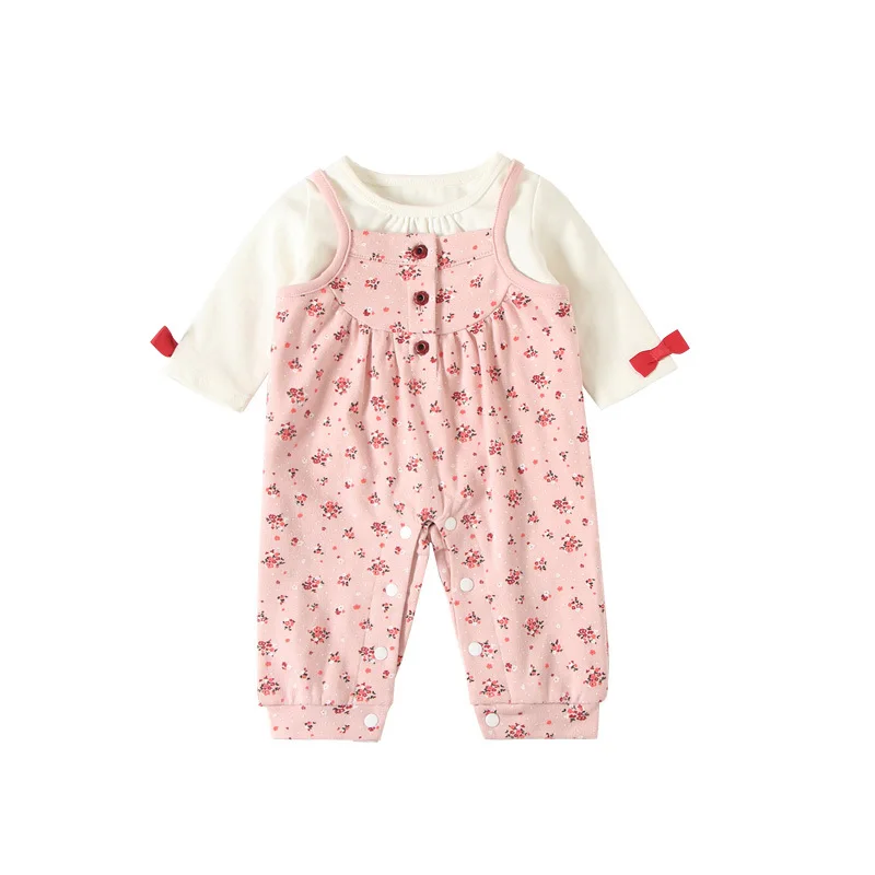 

New Born Baby Clothes 2pcs/set Fall Long Sleeve Pink Grey Cotton Tops with Romper for Baby Girls 2019 Birthday Gifts