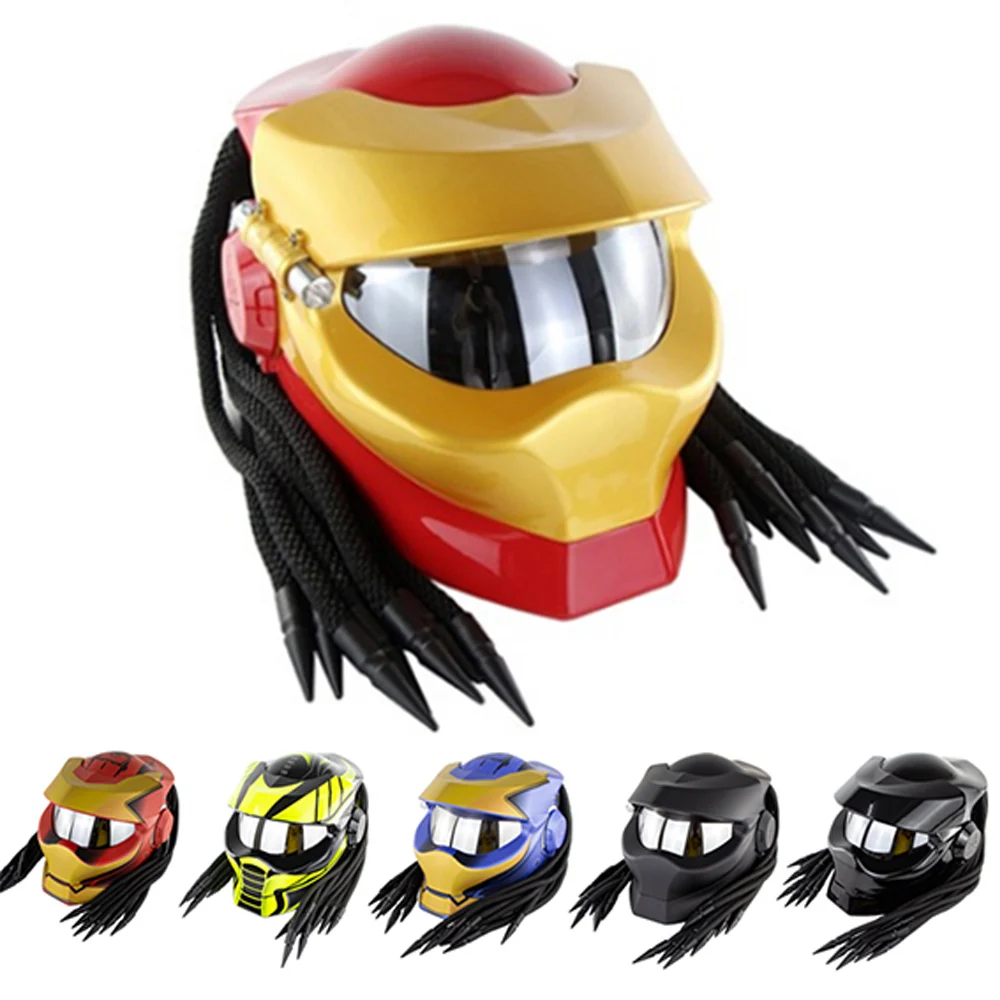 Black Predator Helmet Motorcycle With Braids Ironman Helmet Custom Cascos Visor Gundam Casque Predator Capacete - - AliExpress