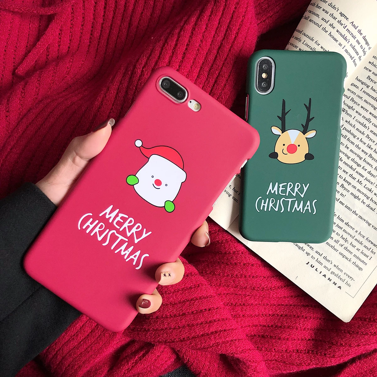 

Fashion Cute Santa Claus Deer Pattern Case For iphone 6 6S 7 8 Plus X XR XS Max Black Cover IP 6plus 7plus 8plus XsMax Hard Case