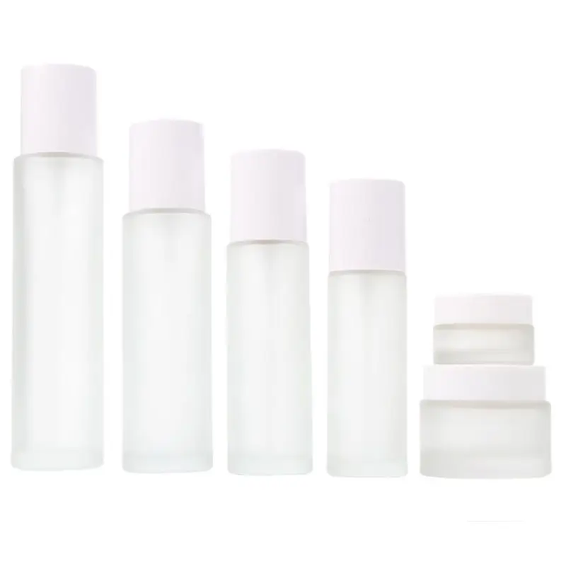 

20ml 30ml 40ml 60ml 100ml Frost Glass Lotion Pump Spray Refillable Bottle White Lid 20g 30G 50g Empty Cosmetic Cream Jars