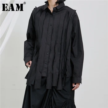 

[EAM] Womenblack Ribbon Split Joint Big Size Blouse New Lapel Long Sleeve Loose Fit Shirt Fashion Tide Spring Autumn 2020 1T226