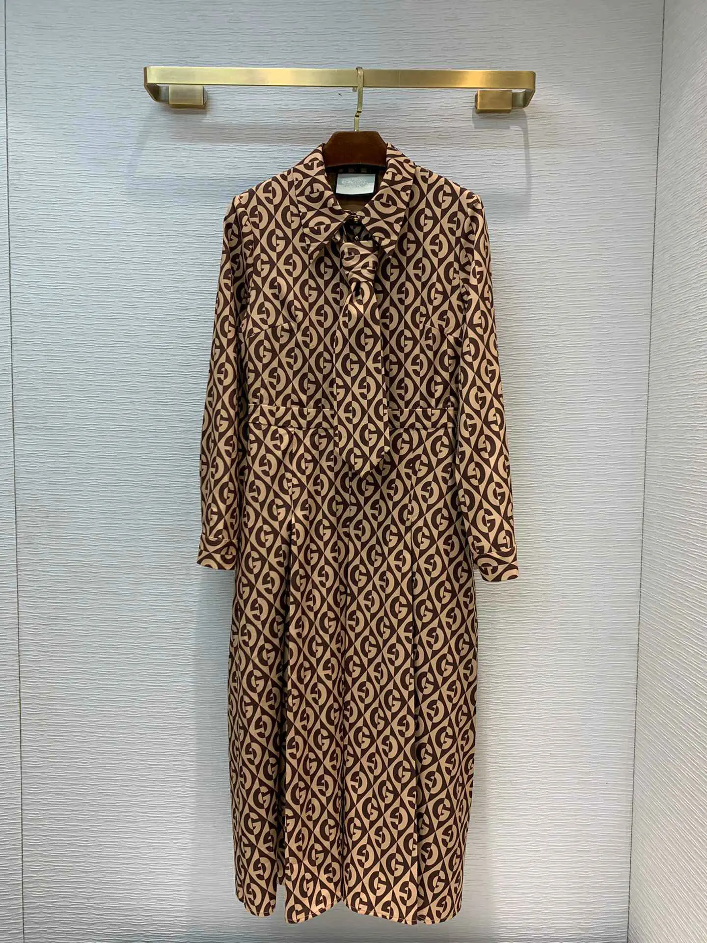 

2020 Early Spring New Model Elegant Sweet Printed High Waist Long Dress with Detachable Tie Size S M L