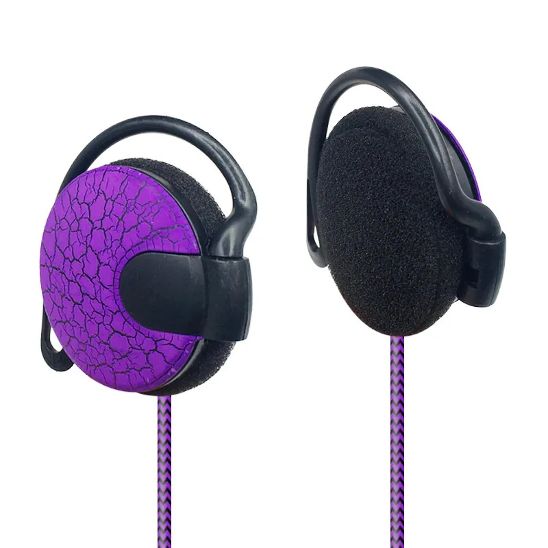 Purple Спортивные трещины наушники 3,5 мм ушной крючок стерео гарнитура HiFi бас наушники для Ipod Mp3 плеер компьютер мобильный наушник для телефона - Цвет: Purple