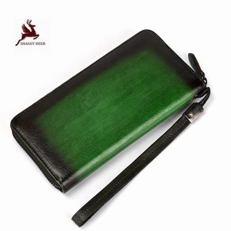 

Euro-American style Ladies zipper bag Vintage hand-polished first layer cowhide long wallet
