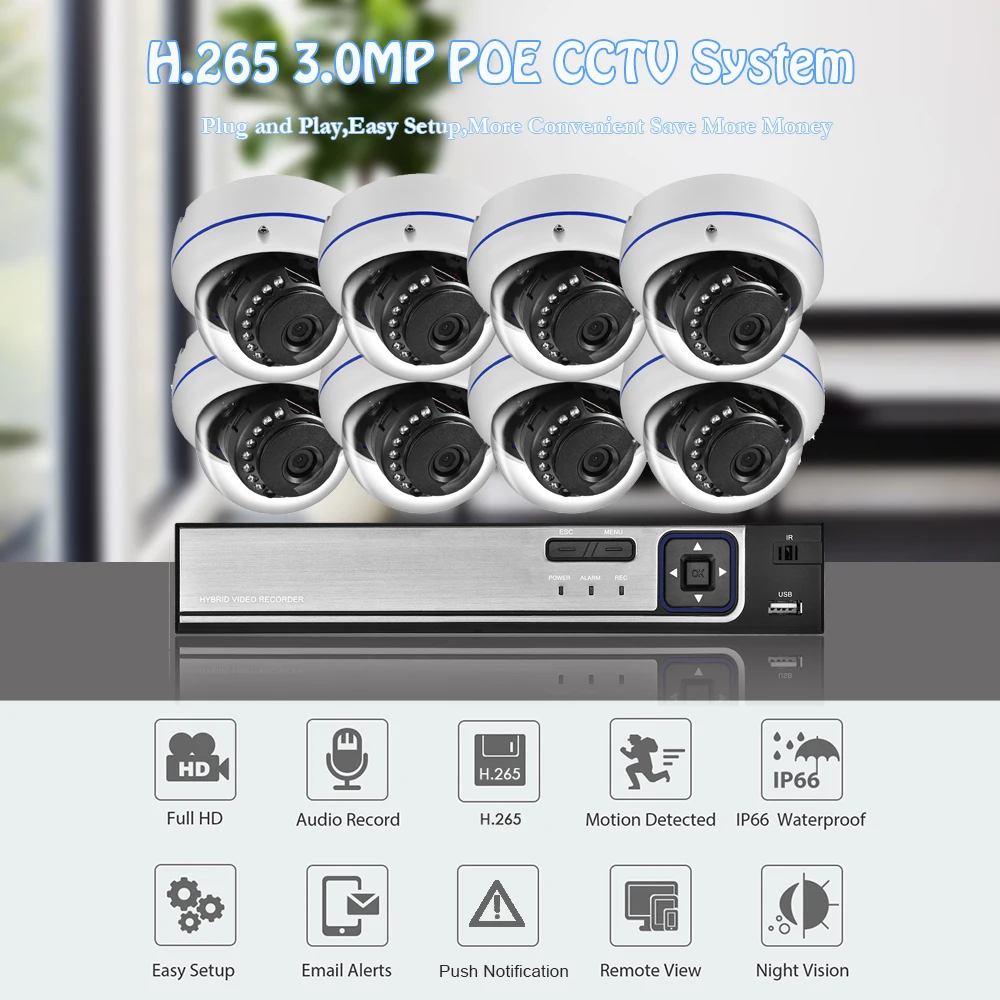 Gadinan 8CH 5MP NVR 3MP Camera CCTV Security Kit System POE Audio Record Dome Outdoor IP Camera P2P Video Surveillance Set