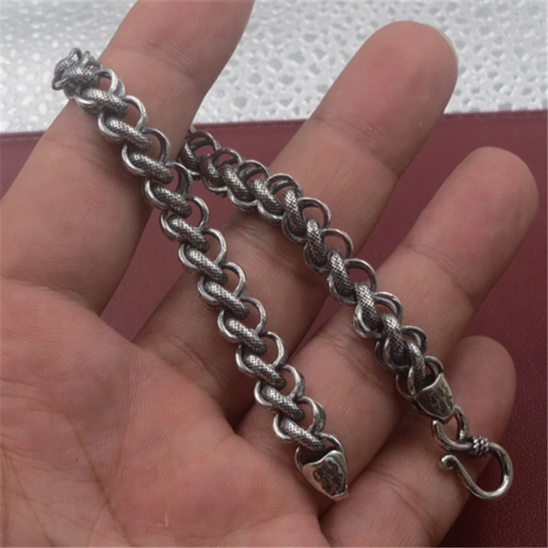 

Solid Pure 925 Sterling Silver Braided Woven Mens Chain Bracelet Oxide Thai Silver Handmade Bracelet Cool Men 925 Jewelry Gifts